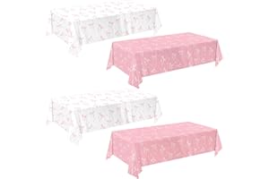 QIYANPAX 4 Pack Pink Bow Tablecloth, Coquette Birthday Decorations, Bow Disposable Table Cover for Wedding Engagement Bridal Birthday Decorations, 54 x 108 Inch