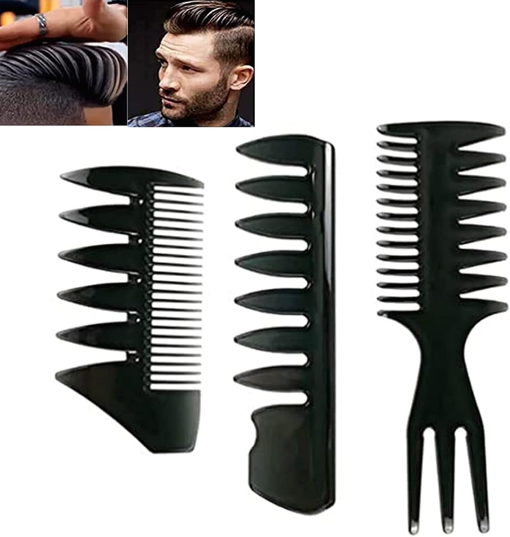 Lanjue 3-Piece Men's Styling Comb Set Black Pompadour Wide Tooth for Wet Curly