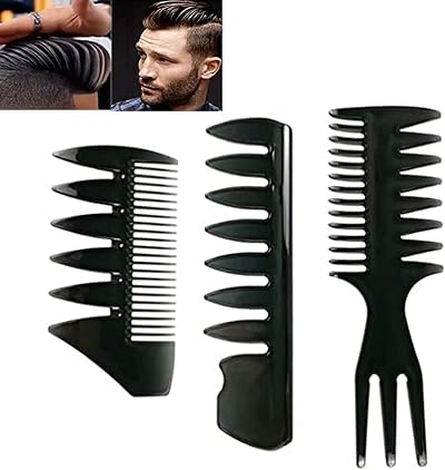 Lanjue 3-Piece Men's Styling Comb Set Black Pompadour Wide Tooth for Wet Curly