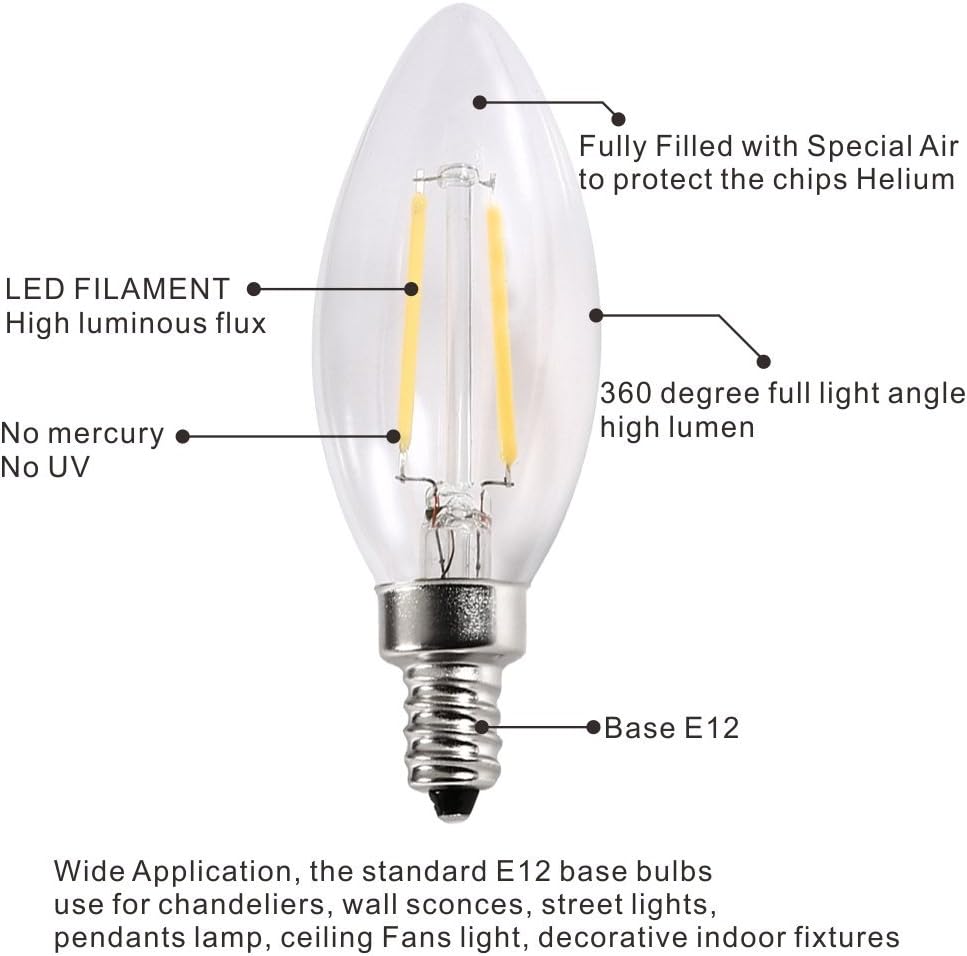,E12 Base Lamp,360°Beam Angle,220lm,3000K,Pack of 5 20W Incandescent
