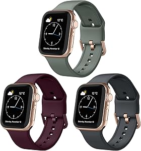 Adepoy 3 Pack Compatible with Apple Watch Bands 44mm 42mm, Soft Silicone Sport Wristbands Replacement Strap with Classic Clasp for iWatch Series SE 6 5 4 3 2 1 for Women Men, 42mm/44mm