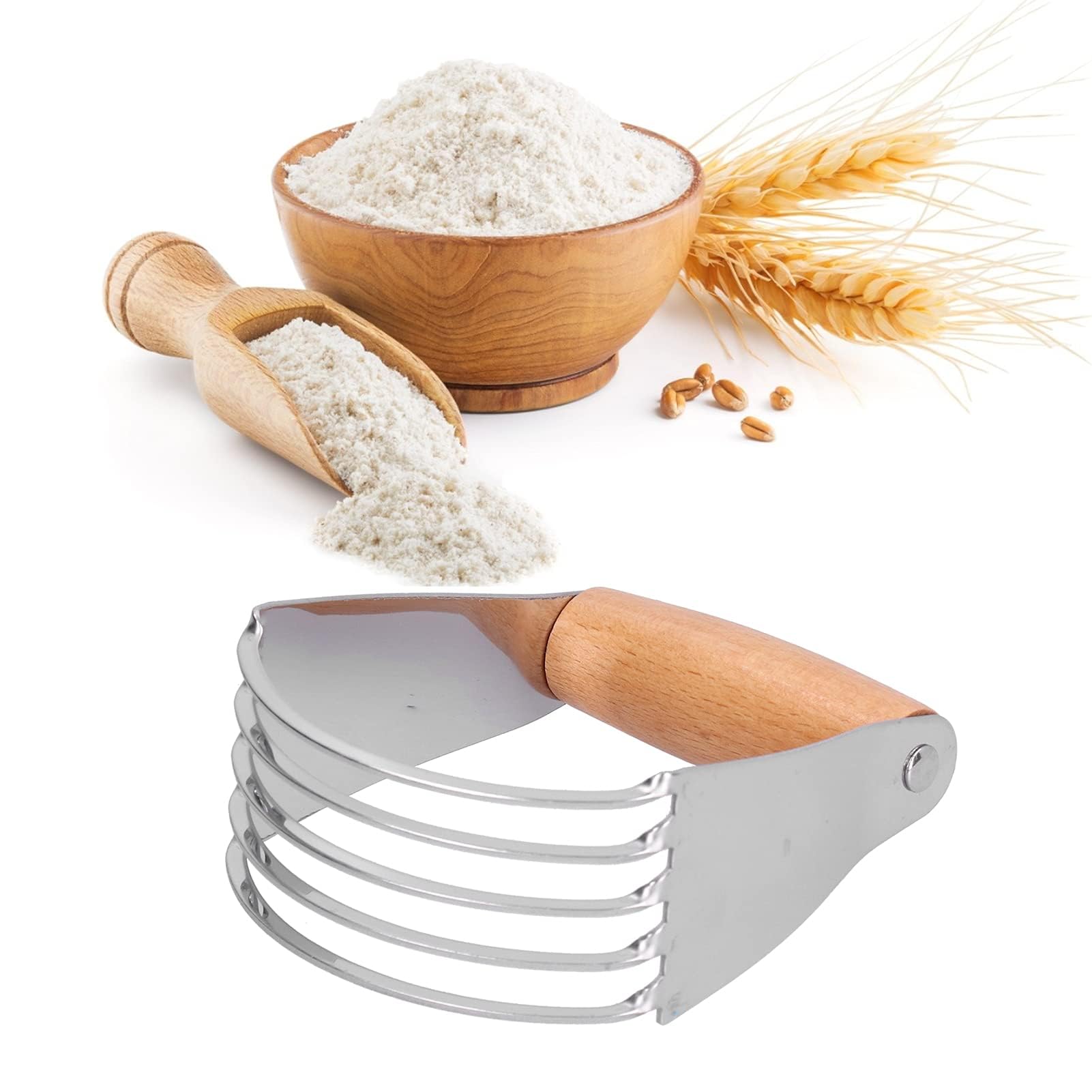 2Pcs Stainless Steel Pastry Blender, Dough Blender Baking Accessory Professional Pastry Cutter Dough Cutter Butter Tool Pastry Cutter for Baking for Pasta, Pie Crust and Cake(Brown)