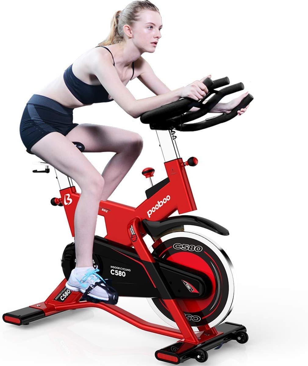 pooboo Pro Indoor Cycling Bike, Belt Drive Exercise Bike Stationary,40lb flywheel Smooth Commercial Standard with LCD Display Bicycle Heart Pulse Trainer