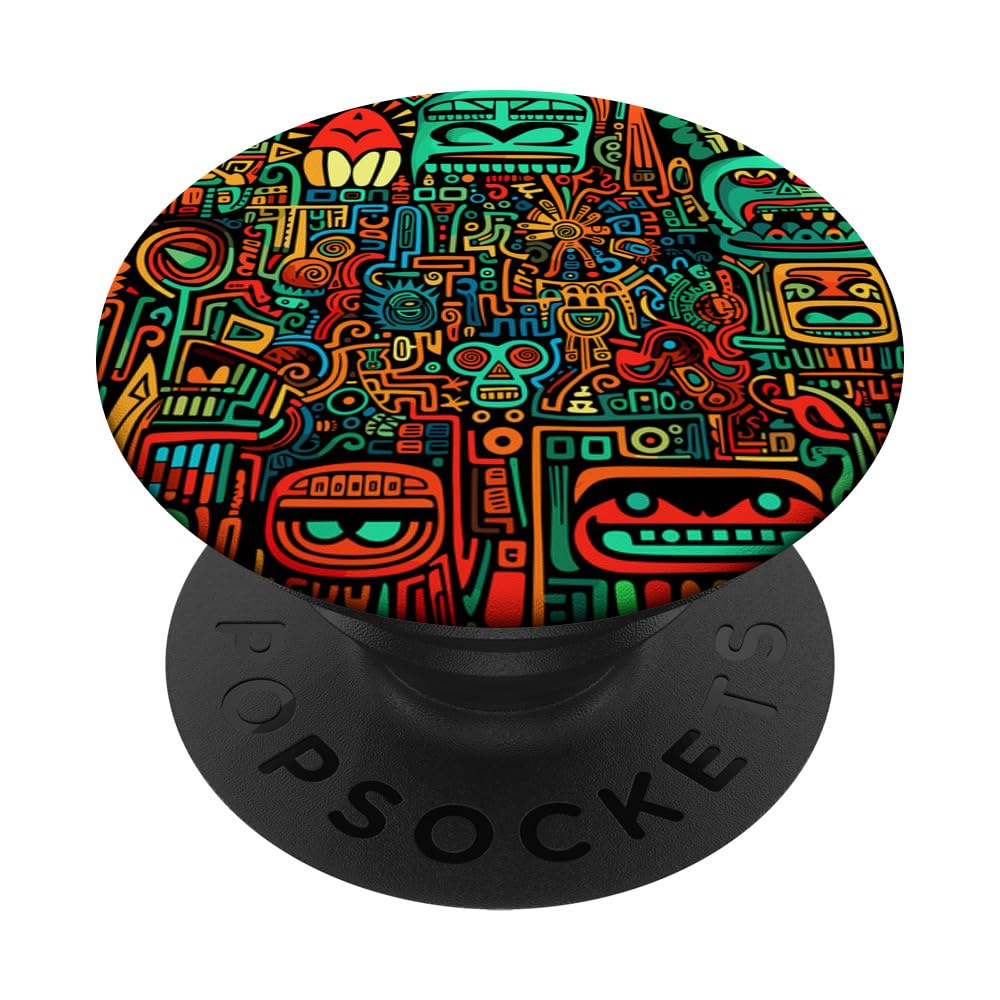 Tribal Figures Colorful Drawing Mesoamerican Style Mayan Art PopSockets Swappable PopGrip