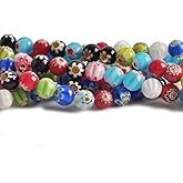 Millefiori Beads for Jewelry Making 8mm Millefiori Lampwork Glass Beads Flower Mosaic Beads 46pcs/Strand
