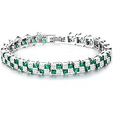 COOLSTEELANDBEYOND Women's Emerald Green and White CZ Tennis Bracelet, Square Cut Stones, Bangle Bracelet, Luxurious