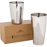 Premium Cocktail Shaker Set: Two-Piece Pro Boston Shaker Set. Unweighted 18oz & Weighted 28oz Martini Drink Shaker made from 