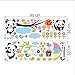 AWAKINK Lovely Panda Birds Flowers and Bamboo Wall Stickers Removable Wall Vinly Decal Decor for Girls and Boys Nursery Room Children's Bedroom