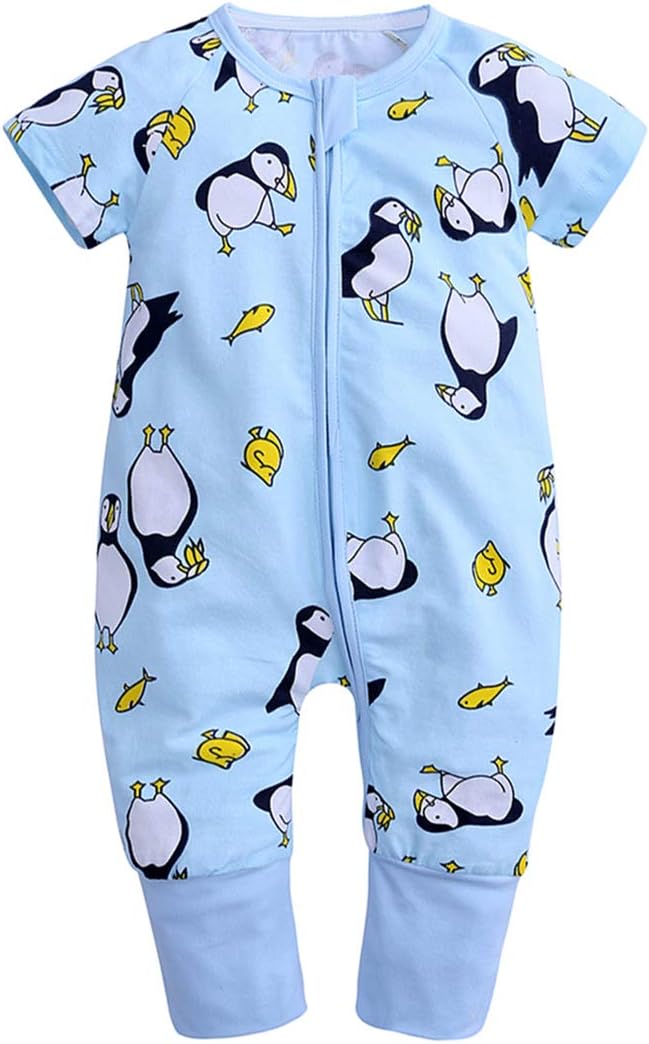 ZFT Baby Boys' 1Piece Graphic Zipper Romper Cotton Onesies Short Sleeve Pajamas
