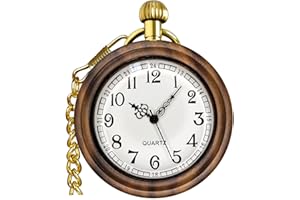 Fogitbok Vintage Wooden Quartz Pocket Watches for Men Women Lightweight Wood Mens Fob Pocket Watch with Gold Chain Ideal Gifts