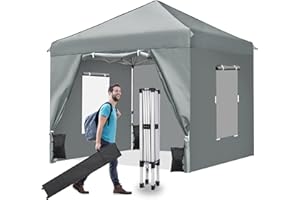 Nianles 10x10 Pop Up Canopy Tent with 4 Removable Sidewalls and Windows, Ez Pop Up Outdoor Canopy, Adjustable Commercial Tent with Roller Bag, 4 Sandbags Grey