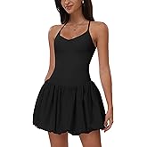 Tennis Dress for Women Sleeveless Ruffle Cami Bubble Dress with Built in Shorts Active Yoga Golf Dresses with Pockets