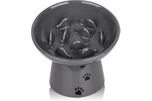 Y YHY 6 Inches Cat Slow Feeder, Cat Food Bowl Elevated Dog Slow Feeder Bowl Ceramic Cat Bowl Anti Vomiting for Dry and Wet Food, Gray