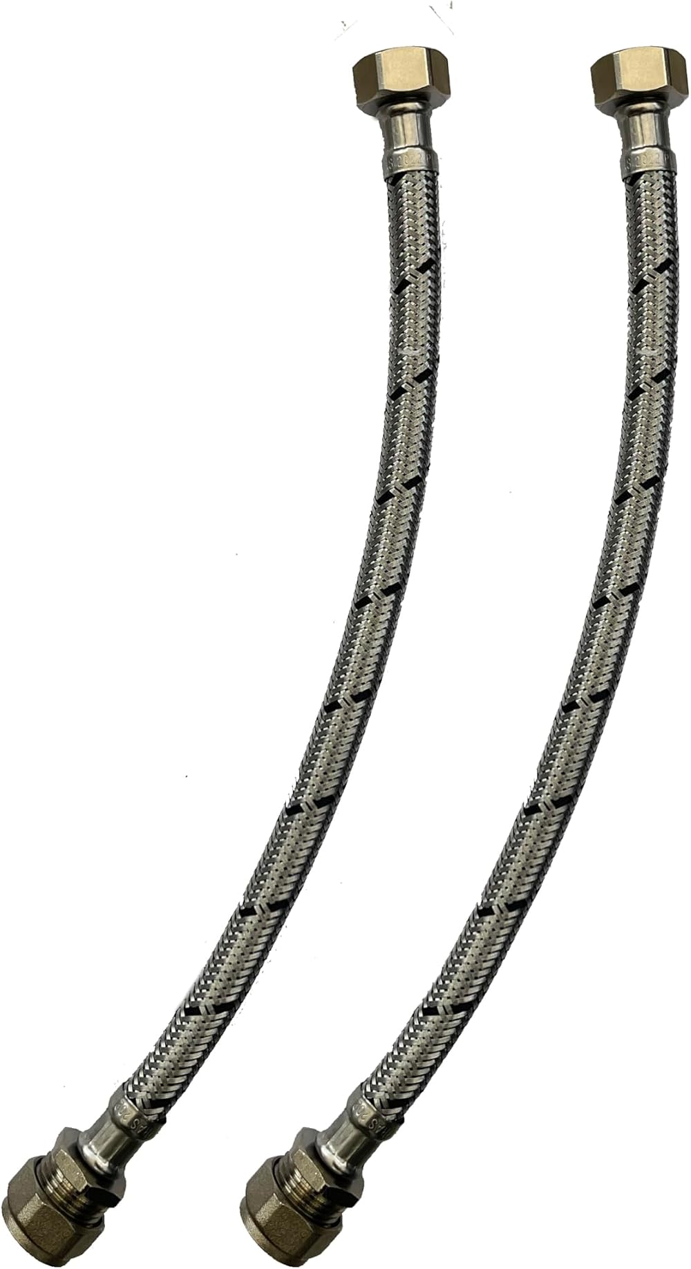WRAS 15mm Flexible Hose Pack 2 x 15mm x 1/2in Flexible Tap Connector 300mm