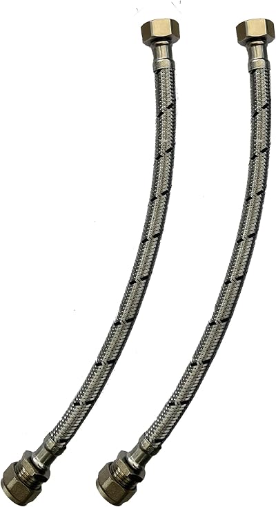 WRAS 15mm Flexible Hose Pack 2 x 15mm x 1/2in Flexible Tap Connector 300mm