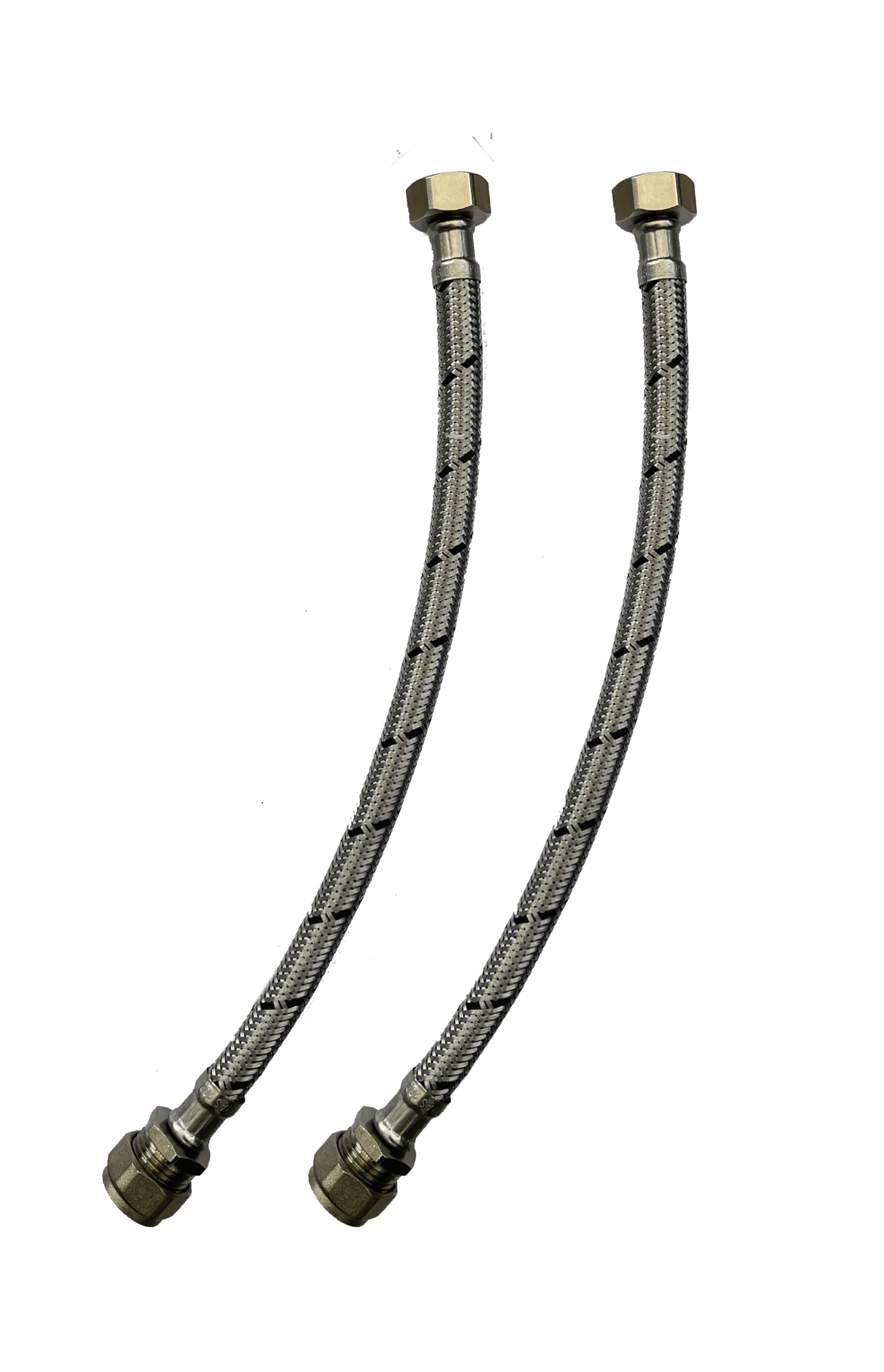 WRAS 15mm Flexible Hose, Double Pack 15mm x 1/2inch Flexi 300mm Durable Flexible Braided Tap & Inlet Valve Connector, Flexible Pipe, Flexible Tap Connector x2