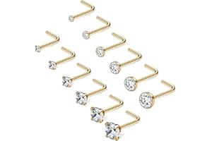 Ruifan 20G 1.5mm 2mm 2.5mm 3mm 3.5mm 4mm Opal Clear Diamond CZ Nose L Shaped Studs Rings Piercing Jewelry 4-20PCS