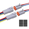 Exqutoo 2Pack 4-Pin Waterproof DT Connector Male and Female Wire Connectors with 16AWG 105℃ 600V Wires and Heat Shrink Tubes, Applicable for Automotive Electrical Connections