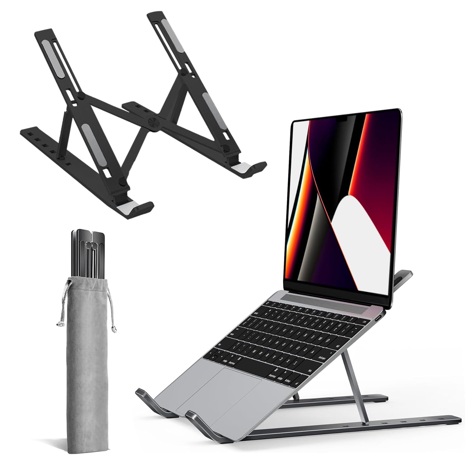 Roe Tenpo Adjustable Laptop Stand for Desk, 6-Angle Laptop Riser Portable Laptop Holder, Air-Ventilated Cooling Notebook Stand for Compatible with MacBook Air, Pro, Dell 10-15.6” (Black)