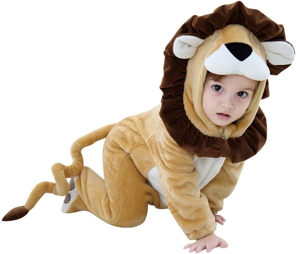 Fullyday Winter Kids Romper, Lion Baby Flannel Hooded Jumpsuit, Animal Cosplay Costume for Newborn Toddler Boys&Girls
