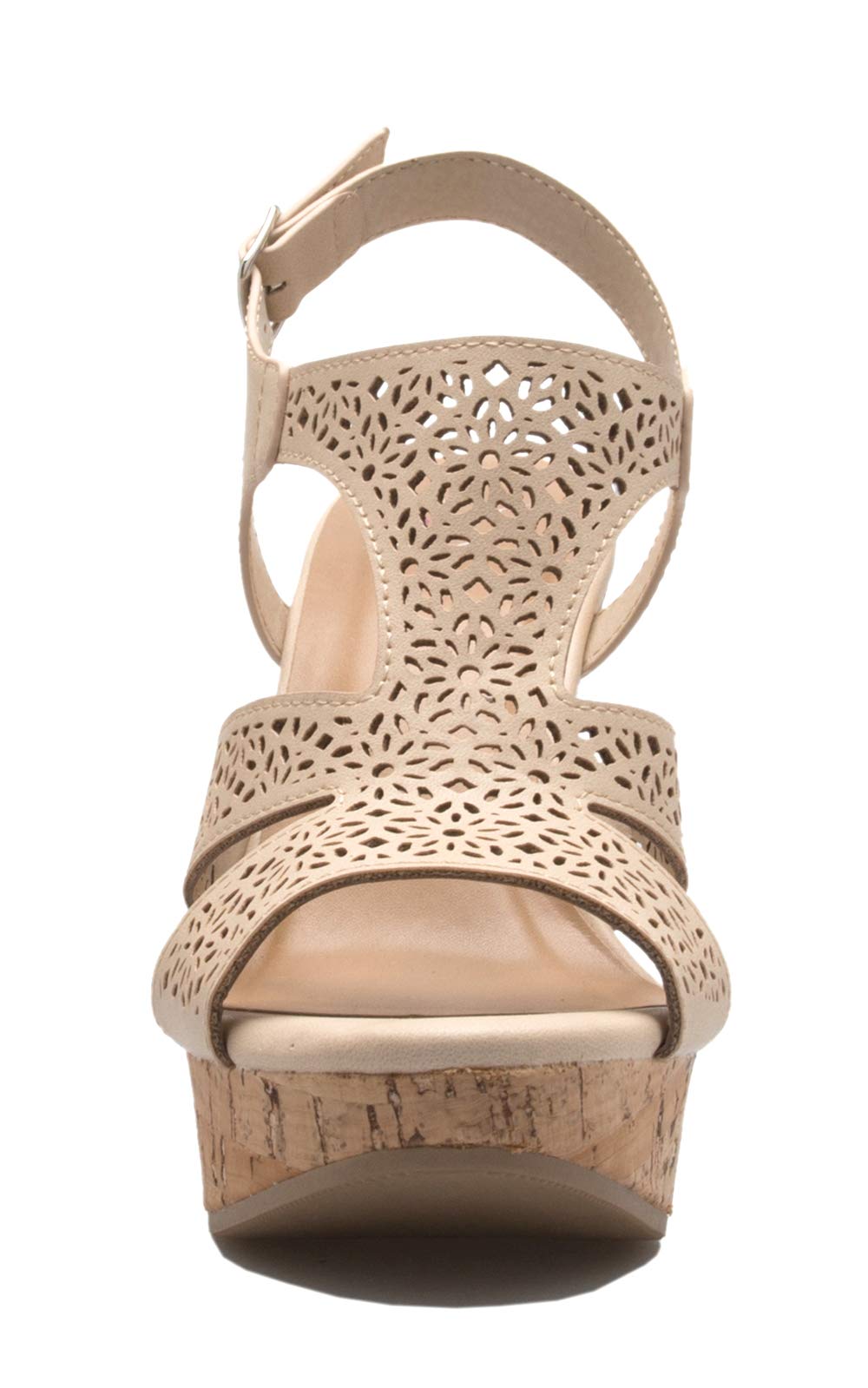 Olivia K Women's Open Toe T-Straps Strappy High Wedge Heel Wood Decoration Buckle Shoes Sandals - Image 5