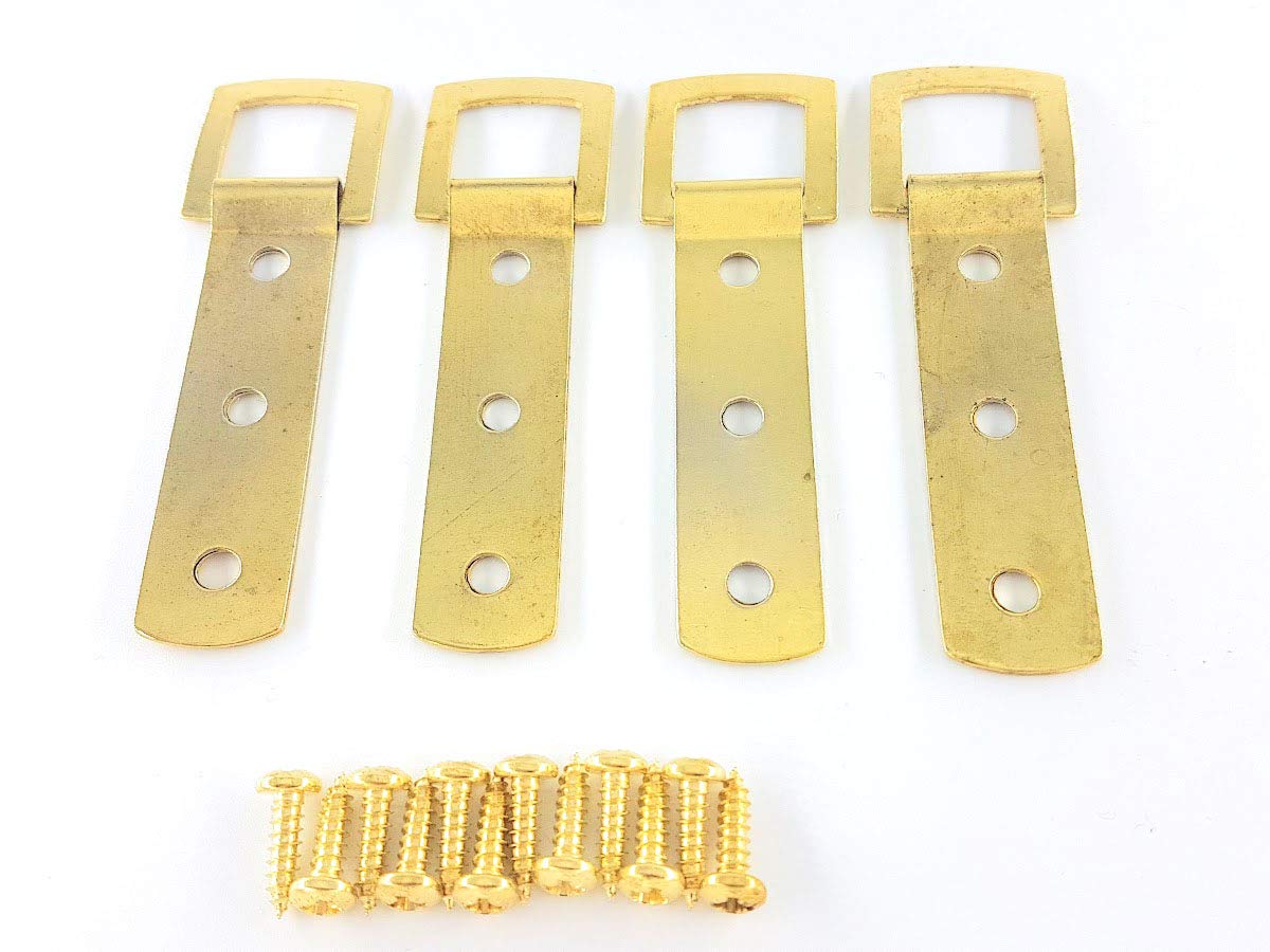 4 x Heavy Duty Brass Plated Strap Hangers D Rings Large Picture/Mirror - Including Screws