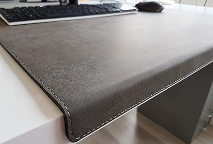 Gewinkelte Schreibtischunterlage mit Kantenschutz Nubuk Leder 60 x 38 Dunkelgrau