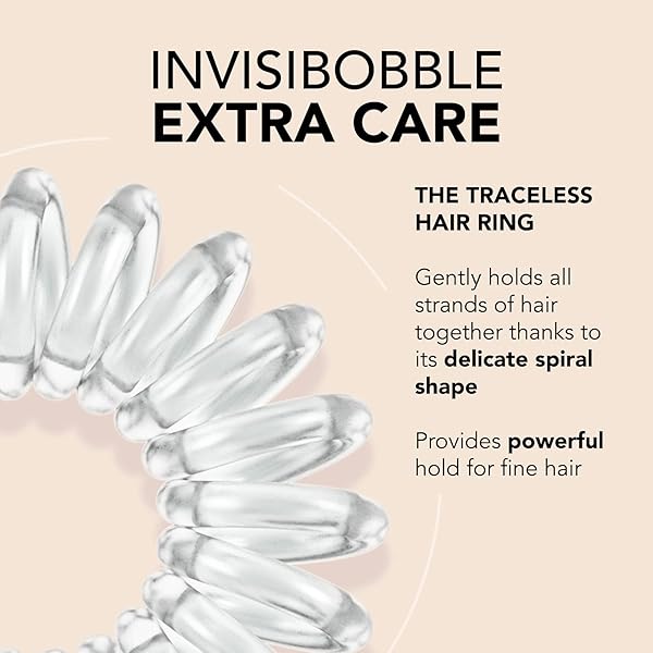 INVISIBOBBLE EXTRA CARE TRACELESS SPIRAL HAIR TIES – PACK OF 3 CRYSTAL CLEAR – STRONG ELASTIC GRIP COIL HAIR ACCESSORIES FOR WOMEN – NO KINK – GENTLE FOR GIRLS TEENS TODDLERS AND FINE HAIR
