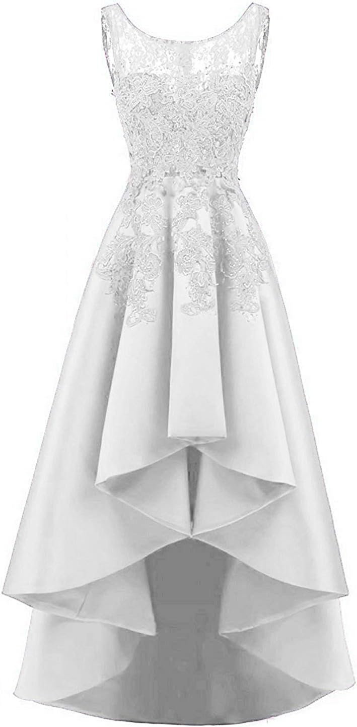 HelloLadyBridal Women's Hi-Lo Lace S Prom Dresses Satin Evening Party Gowns