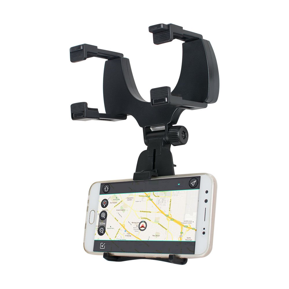 Car Phone Holder, ixaer Rearview Mirror Mount Stand Holder with One-Touch Design Dashboard for iPhone 7/7Plus/6s/6Plus/5S, Galaxy S5/S6/S7/S8, Google Nexus, LG, Huawei and More ( Black )