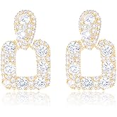 Orendaia Geometric CZ Drop Earrings for Women – Elegant French Style Teardrop and Square Dangling Earrings with 925 Silver Posts