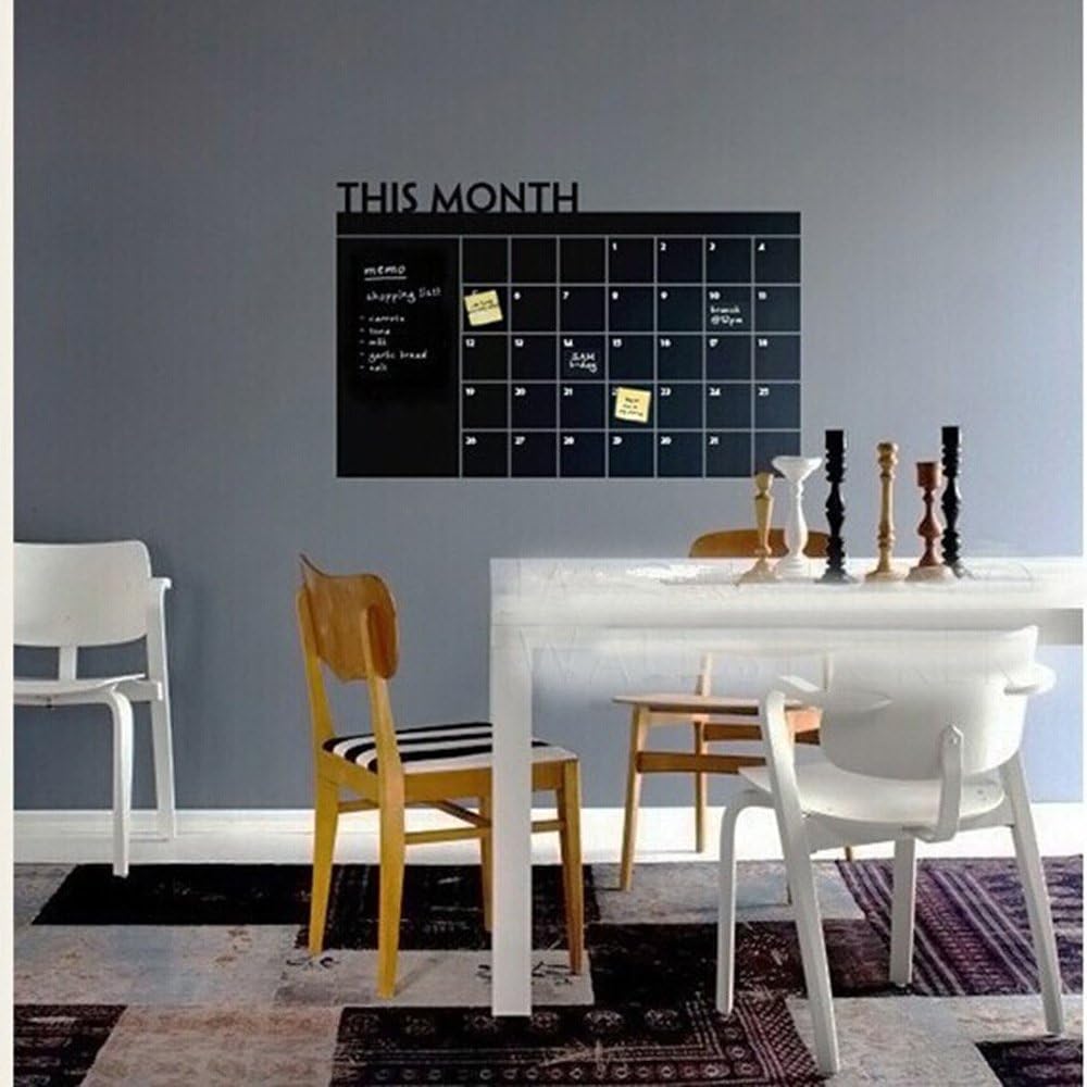 Self-Adhesive Multi-Purpose Blackboard Wall Stickers/Message/Wall Decals - Vinyl Contact Paper For Restaurant Menu Chalkboard, Office, Wallpaper, Art Quotes, Home Kitchen Stickers (60*100cm Black Monthly Calendar)