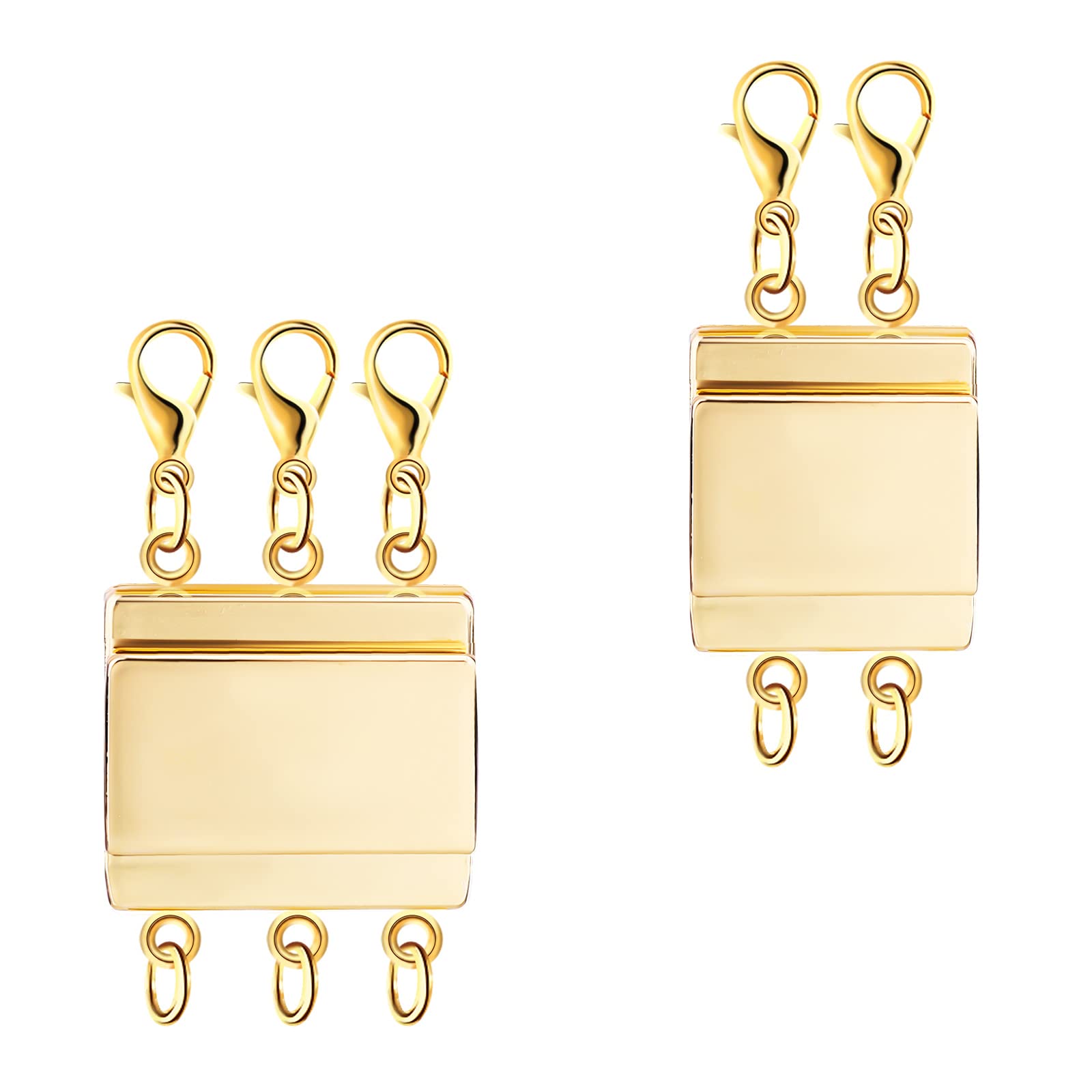KINBOM 2pcs Layered Necklace Clasps, Magnetic Necklace Separator for Layering Polished Jewelry Multi Strand Connector for Layered Necklace Bracelet Jewelry Making (Gold)