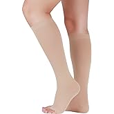 Lin Performance Medical stocking 20-30 mmHg Compression Socks for Women and Men, Open Toe Knee High, Leg Support for Daily & Travel Comfort (S, Beige)