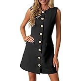 Wenrine Womens Work Dresses Summer Sleeveless Button Down Blazer Business Office Formal Elegant Mini Dress with Pockets