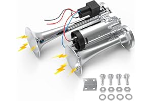 CAIRHORNCE 12V Train Horns for Car Truck 150DB Super Loud Car Air Horn Kit with Compressor for Any 12V Cars Trucks Trains Motorcycles Lorrys Boat (Silver, Dual Trumpet)