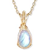 EZhandcraft Handmade Labradorite and Aquamarine Healing Crystal Pendant Necklace - Jewelry for Women and Men - Birthstone Necklace, Healing Crystals, Moonstone Copper Wire Wrapped (Oval Labradorite)