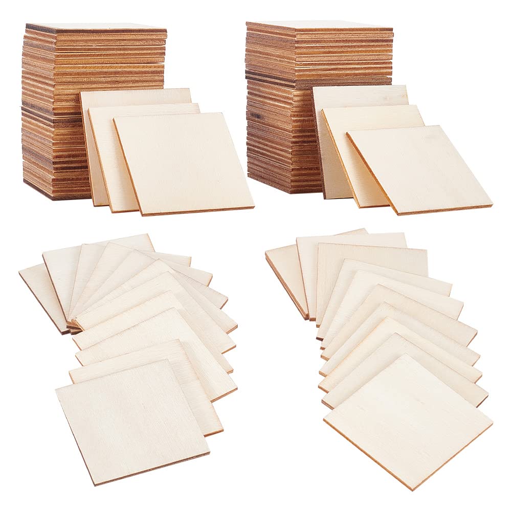 PH PandaHall 120 pcs 5cm(2 inch) Unfinished Blank Wood Squares Slices Wood Cutouts Pieces for Pyrography Painting Writing DIY Arts Craft Project Book Signing
