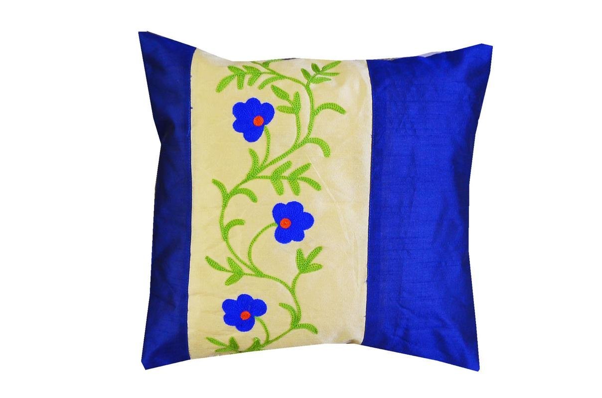 Buy Pure Hand Crafted Decorative Bright Blue Colour Throw Pillow