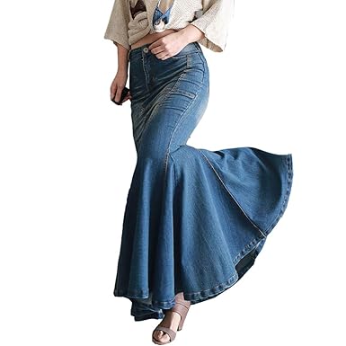 Amazon マーメイド マキシ ロング デニムスカート レディース デニム