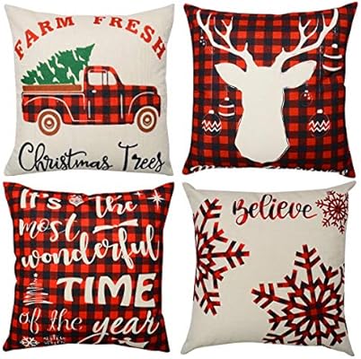 Amazon Com Coolrunner 4 Pcs Farmhouse Christmas Pillow Covers 18