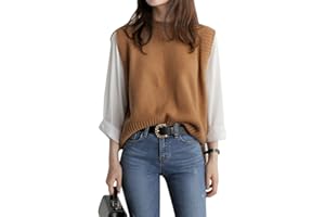 UANEO Women's Basic Round Neck Sleeveless High Low Pullover Knit Sweater Vest