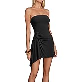 SHESEEWORLD Women's Summer Strapless Corset Mini Dress Sexy Side Ruched Backless Y2k Tube Top Short Dresses