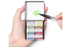 QIANSHAN Mini Portable Handmade Artist Watercolor Paint Travel Metallic Box Set with 6 Solid Watercolor Half Pans (Each Capacity Approx 1.5ml).Mix Color 05