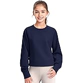 JOCMIC Girls Crewneck Sweatshirt, Long Sleeve Plain Shirts Crop Tops with Thumbholes for Teens Youth
