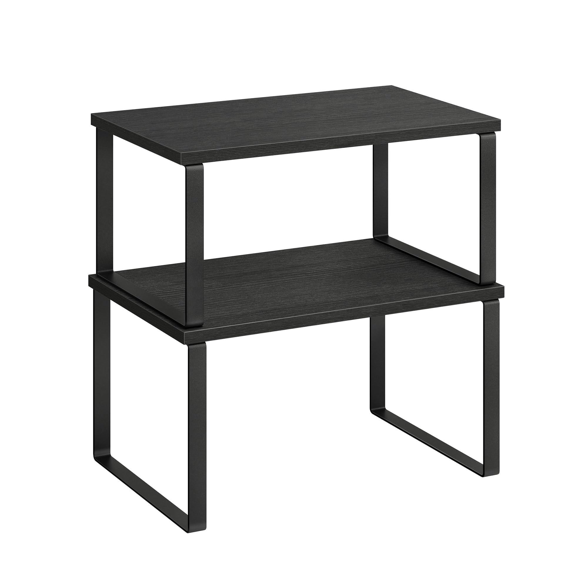 Photo 1 of SONGMICS Cabinet Organizer Shelf, Set of 2 Kitchen Counter Shelves, Kitchen Storage, Spice Rack, Stackable, Expandable, Metal and Engineered Wood, Ink Black and Charcoal Black UKCS02B01