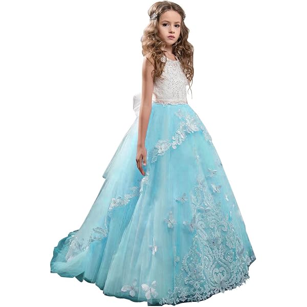 Girls' V-Back Tulle Ball Gown - Pageant Dress For Ages 2-12, Blue, Size 8, Handmade - View #2
