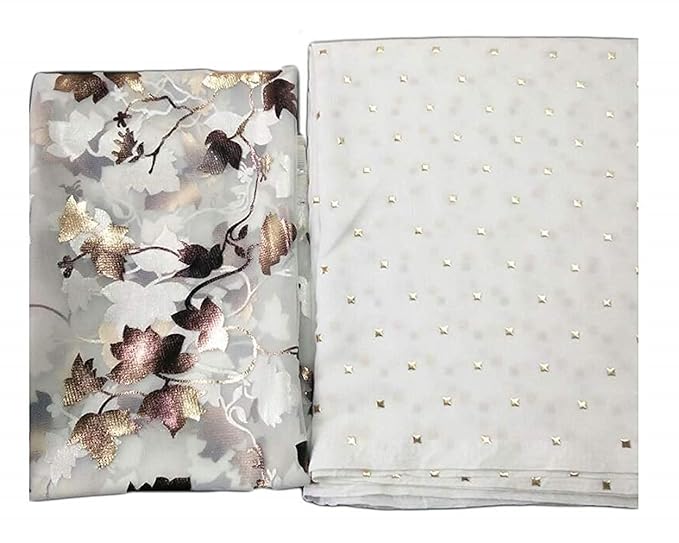 Women's Pure Chiffon Nazmin Saree with Organza Blouse Piece (White)