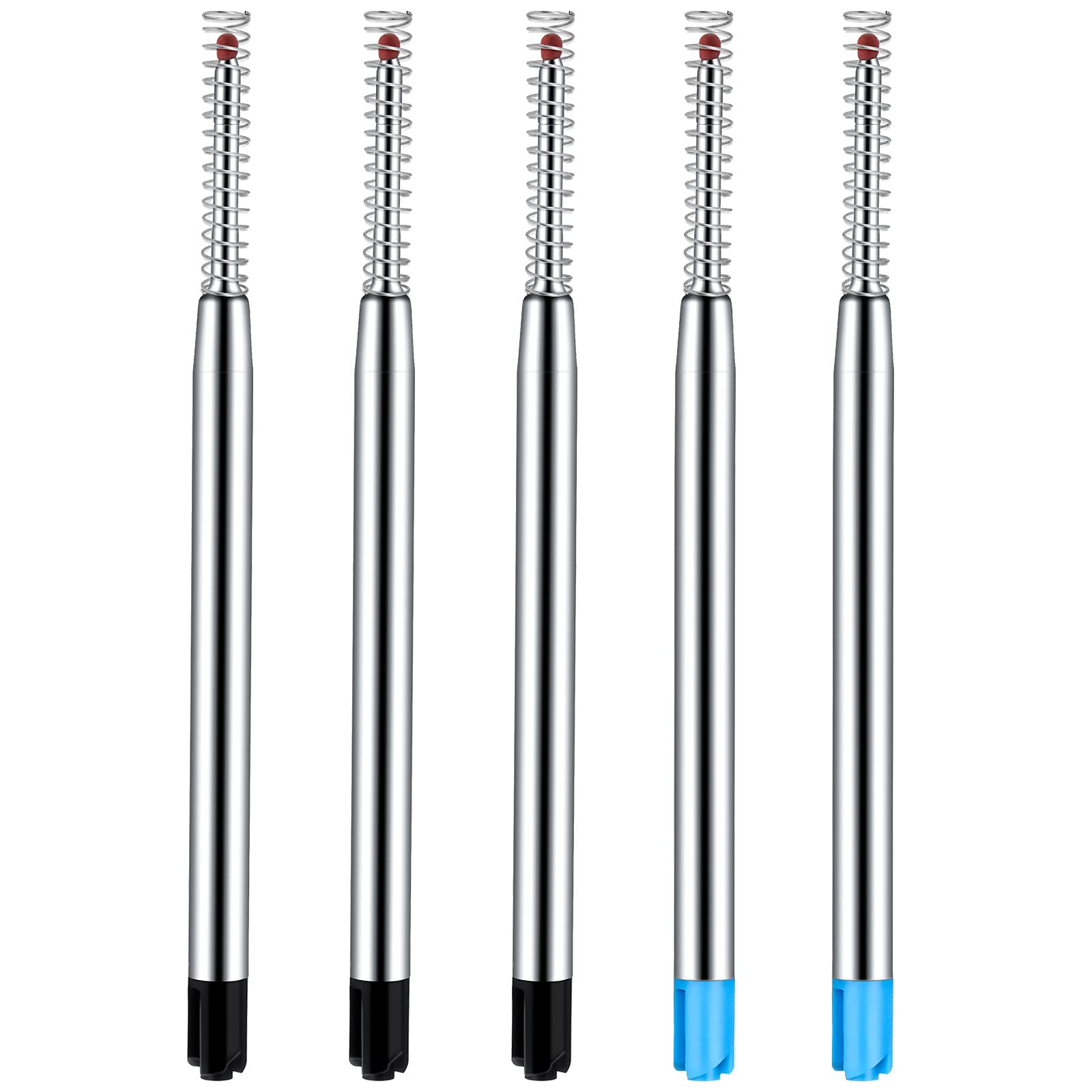 Zonon 5 Pieces Replaceable Metal Ballpoint Pen Refills With Spring Smooth Writing, 1 mm Metal Replacement Refills (Blue, Black)