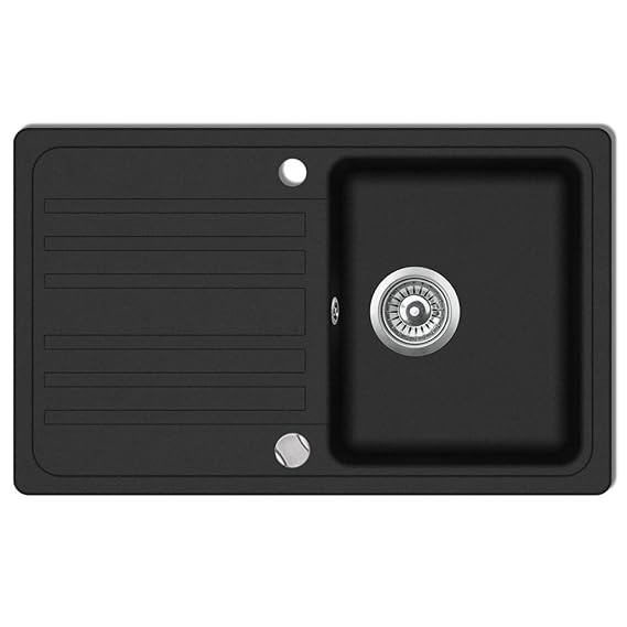 Festnight Granit Küchenspülbecken Küchenspüle Becken Spülbecken mit Abtropffläche Umkehrbar Schwarz